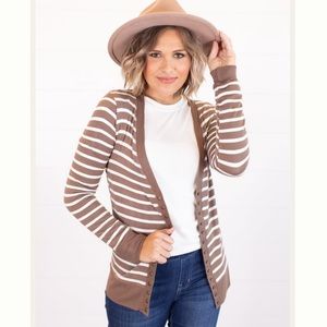 Mocha Striped Snap Cardigan